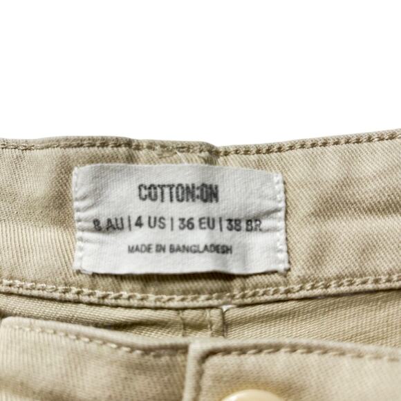 Cotton-On Straight Leg High Rise Chino Pants Sz 4 Tan 4 Pockets Preppy School‎ - Picture 2 of 11